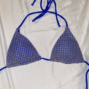 Blue and Tan Crochet Bikini Top